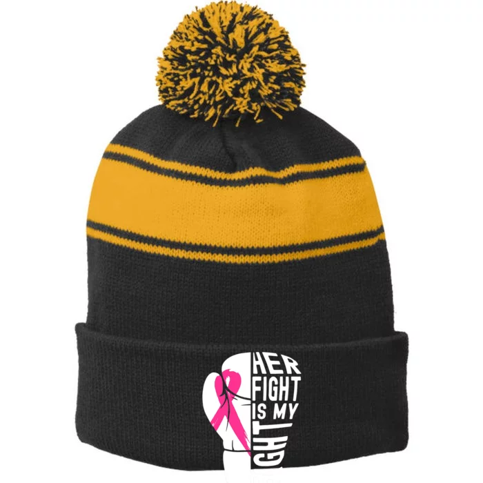 Breast Cancer Awareness Husband Support Squad Stripe Pom Pom Beanie