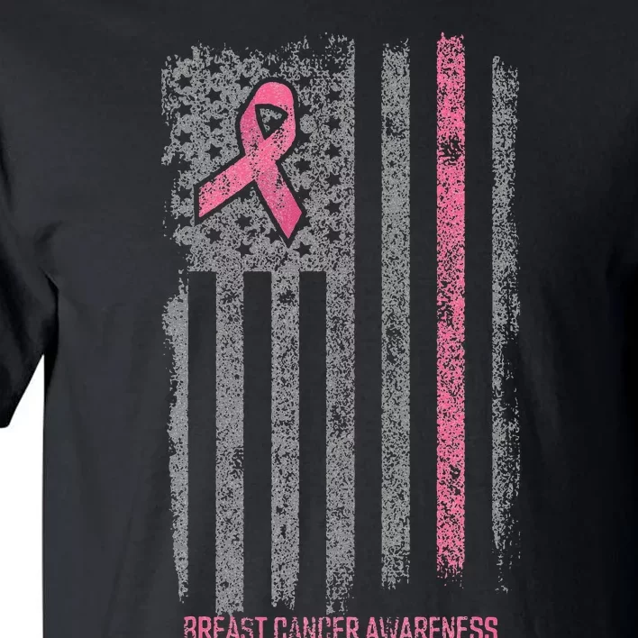 Breast Cancer American Flag Breast Cancer Awareness Tall T-Shirt