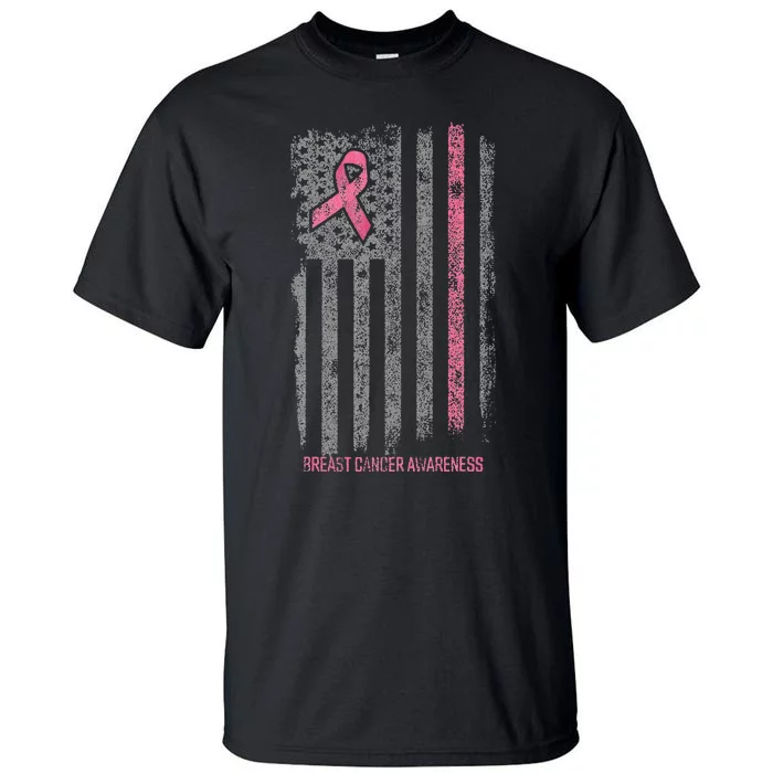 Breast Cancer American Flag Breast Cancer Awareness Tall T-Shirt