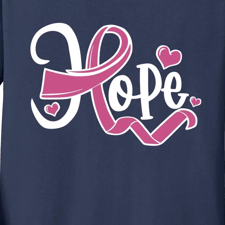 Breast Cancer Awareness Hope Pink Ribbon Kids Long Sleeve Shirt