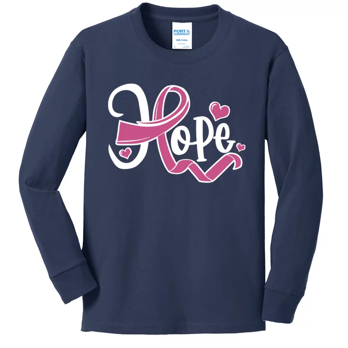 Breast Cancer Awareness Hope Pink Ribbon Kids Long Sleeve Shirt