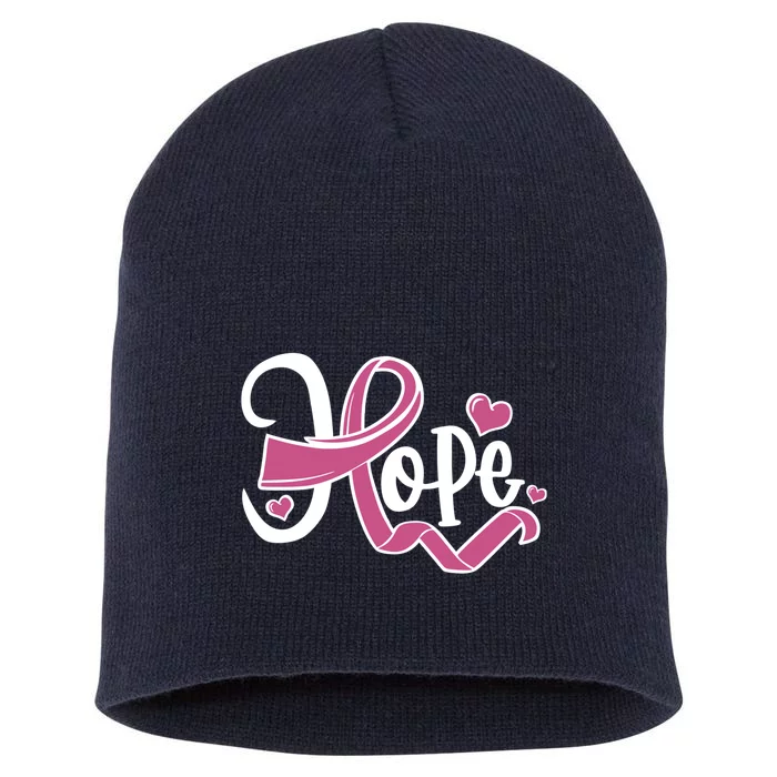 Breast Cancer Awareness Hope Pink Ribbon Short Acrylic Beanie