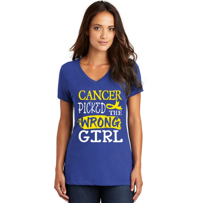 Breast Cancer Awareness Cancer Picked The Wrong Cool Gift Women's V-Neck T-Shirt