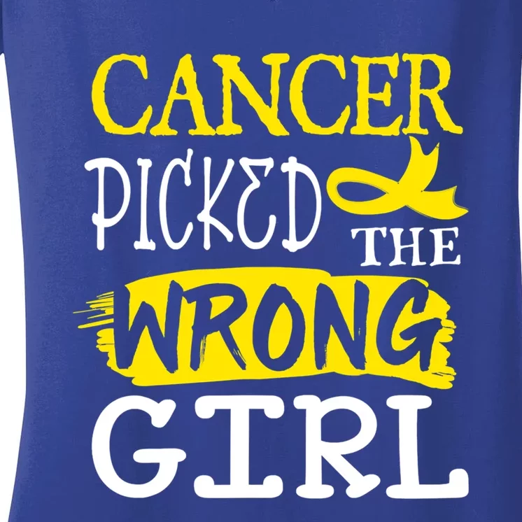 Breast Cancer Awareness Cancer Picked The Wrong Cool Gift Women's V-Neck T-Shirt