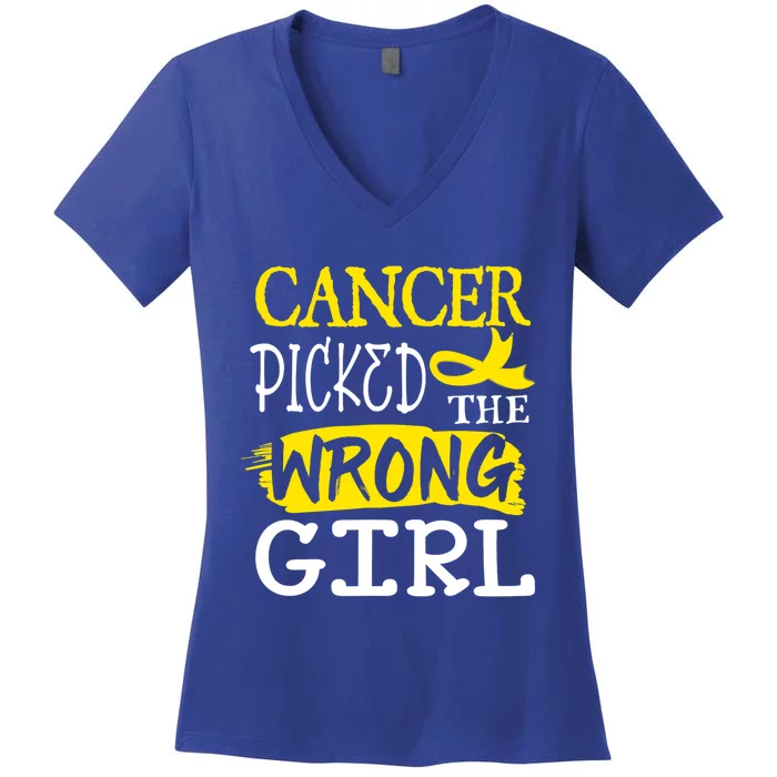 Breast Cancer Awareness Cancer Picked The Wrong Cool Gift Women's V-Neck T-Shirt