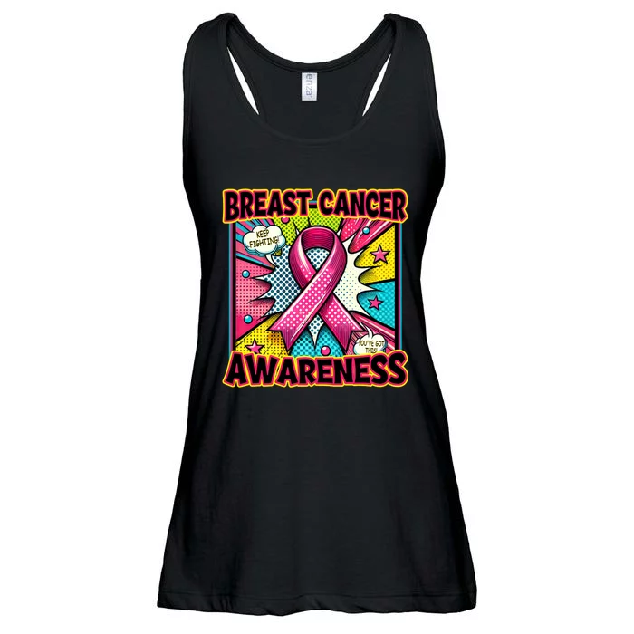 Breast Cancer Awareness Retro Vintage P.Ink Ribbon Support Ladies Essential Flowy Tank