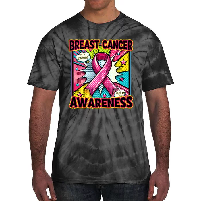 Breast Cancer Awareness Retro Vintage P.Ink Ribbon Support Tie-Dye T-Shirt