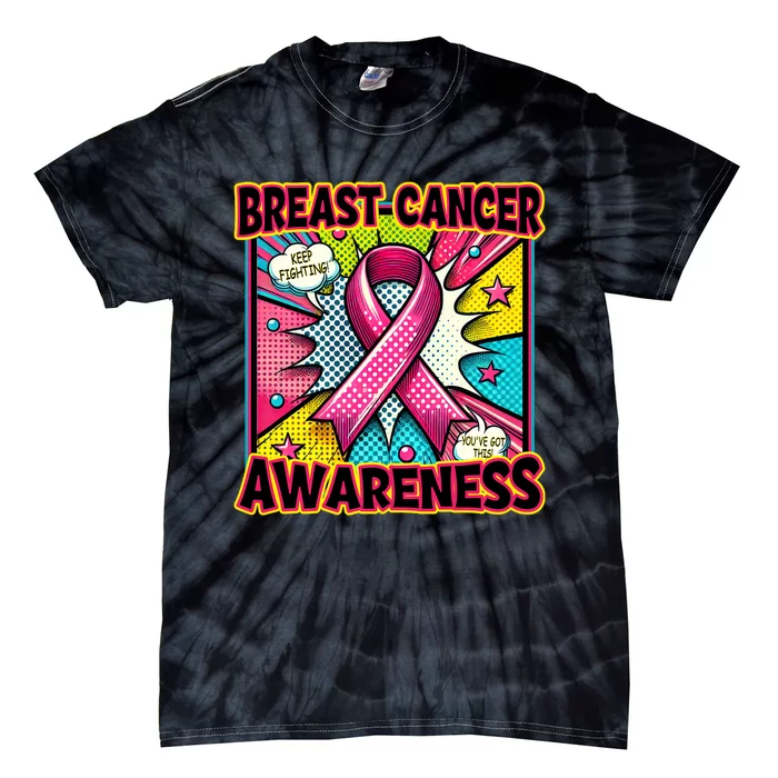 Breast Cancer Awareness Retro Vintage P.Ink Ribbon Support Tie-Dye T-Shirt