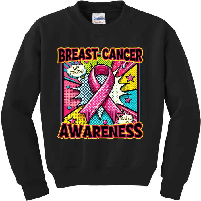 Breast Cancer Awareness Retro Vintage P.Ink Ribbon Support Kids Sweatshirt