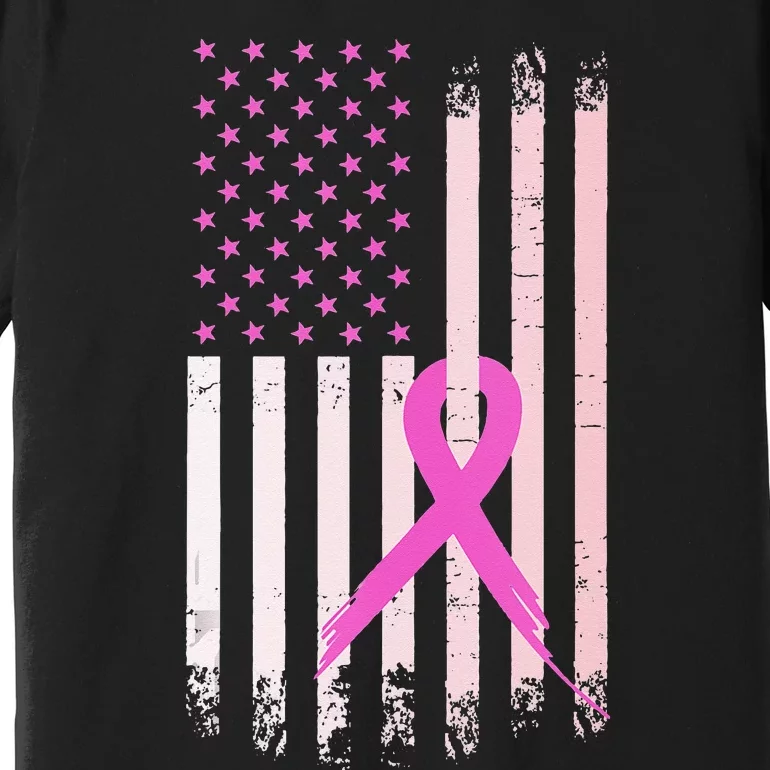 Breast Cancer Awareness Pink Ribbon American Flag USA Premium T-Shirt