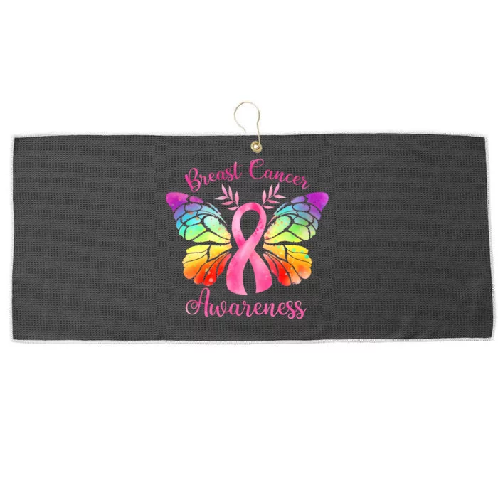 Breast Cancer Awareness Pink Ribbon Butterfly Large Microfiber Waffle Golf Towel