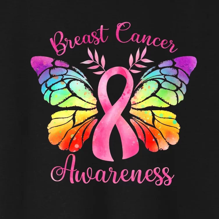 Breast Cancer Awareness Pink Ribbon Butterfly Women's Crop Top Tee