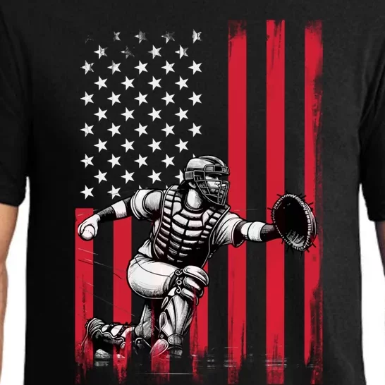 Baseball Catcher American Flag Usa Patriotic 4th Of July Great Gift Pajama Set