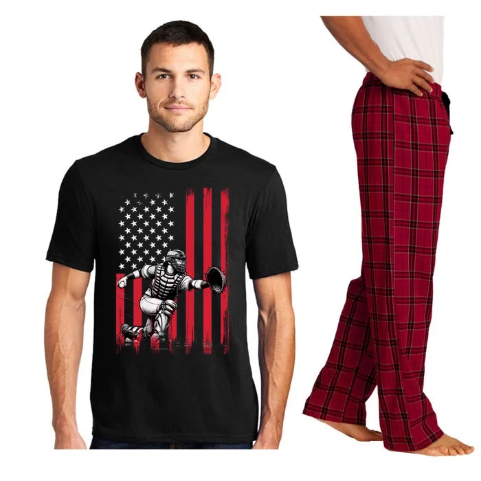 Baseball Catcher American Flag Usa Patriotic 4th Of July Great Gift Pajama Set