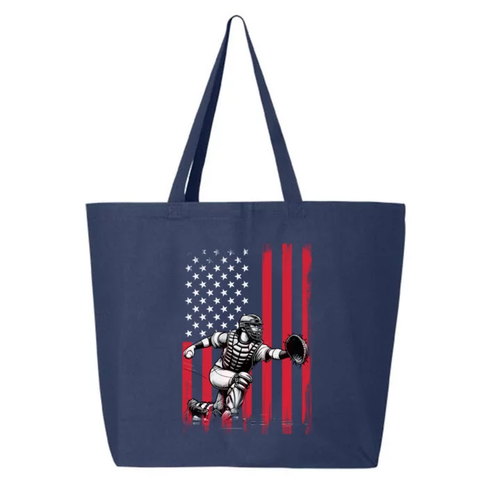 Baseball Catcher American Flag Usa Patriotic 4th Of July Great Gift 25L Jumbo Tote