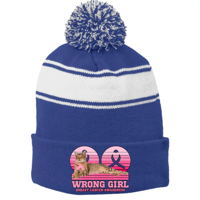 Breast Cancer Awareness Savannah Cat Lover Wrong Cute Gift Stripe Pom Pom Beanie