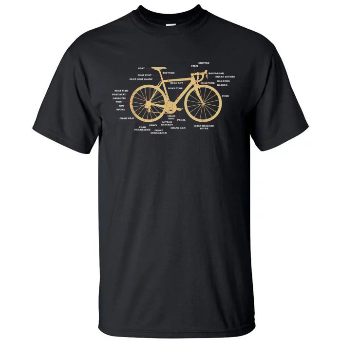 Bicycle Cycling Anatomy Road Bike Parts Biking Cyclist Tall T-Shirt