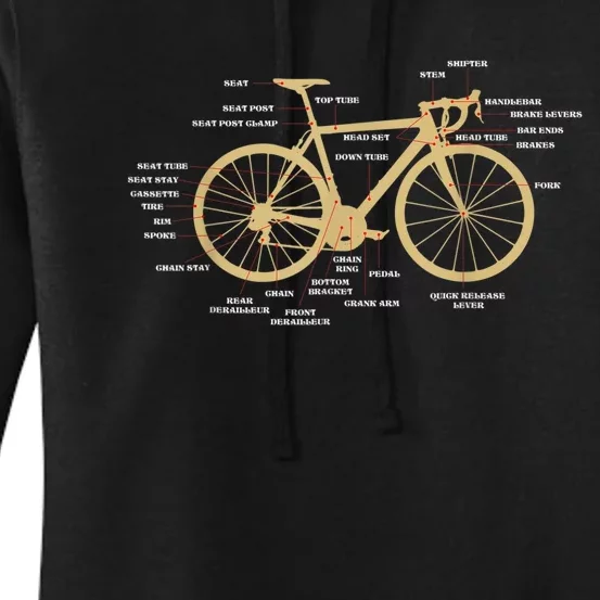 Bicycle Cycling Anatomy Road Bike Parts Biking Cyclist Women's Pullover Hoodie