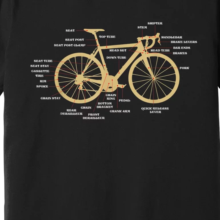 Bicycle Cycling Anatomy Road Bike Parts Biking Cyclist Premium T-Shirt