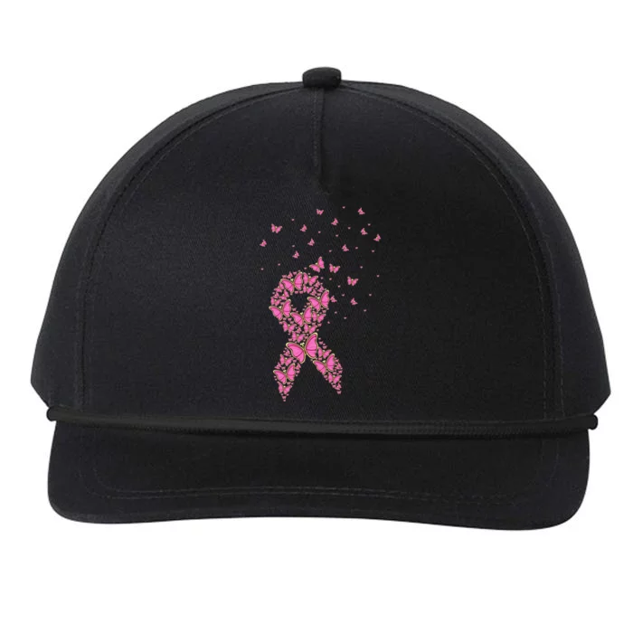 Breast Cancer Awareness Pink Butterfly Ribbon Snapback Five-Panel Rope Hat