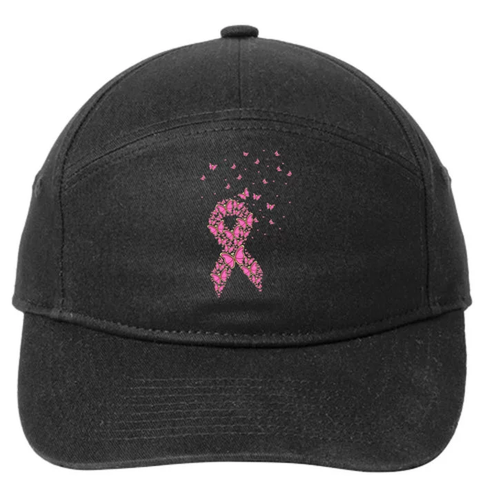 Breast Cancer Awareness Pink Butterfly Ribbon 7-Panel Snapback Hat