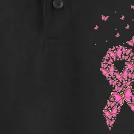 Breast Cancer Awareness Pink Butterfly Ribbon Dry Zone Grid Performance Polo