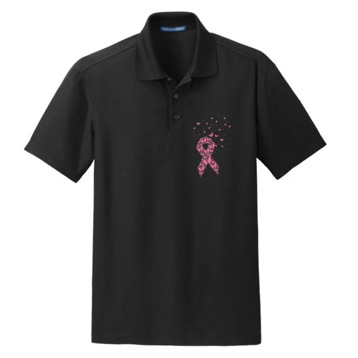 Breast Cancer Awareness Pink Butterfly Ribbon Dry Zone Grid Performance Polo