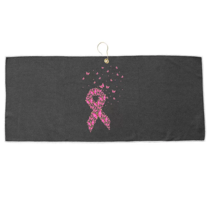 Breast Cancer Awareness Pink Butterfly Ribbon Large Microfiber Waffle Golf Towel