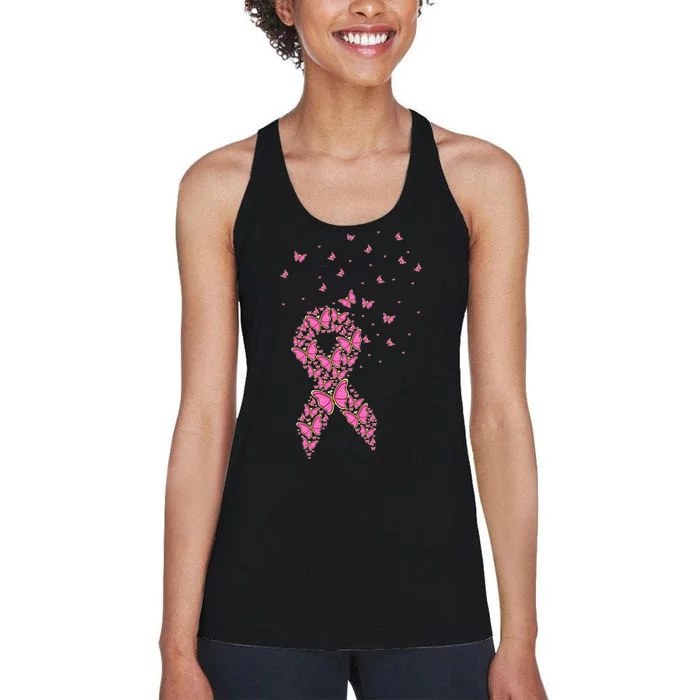 Breast Cancer Awareness Pink Butterfly Ribbon Women's Racerback Tank