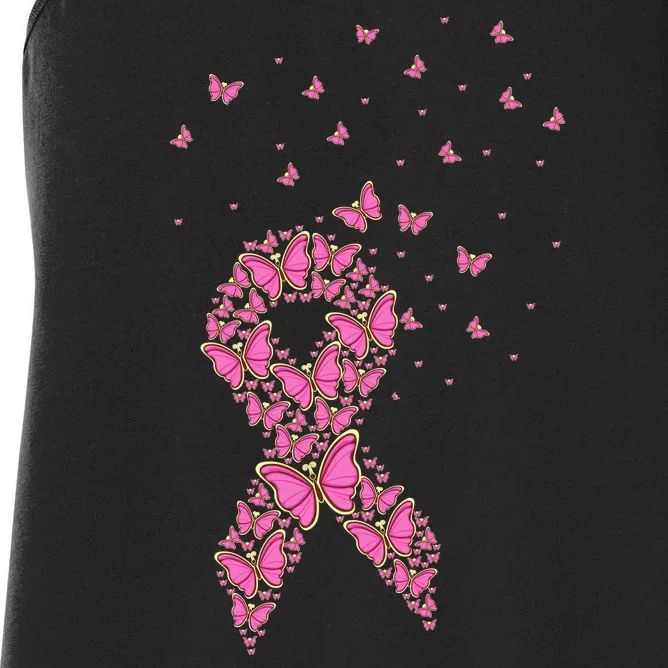 Breast Cancer Awareness Pink Butterfly Ribbon Women's Racerback Tank