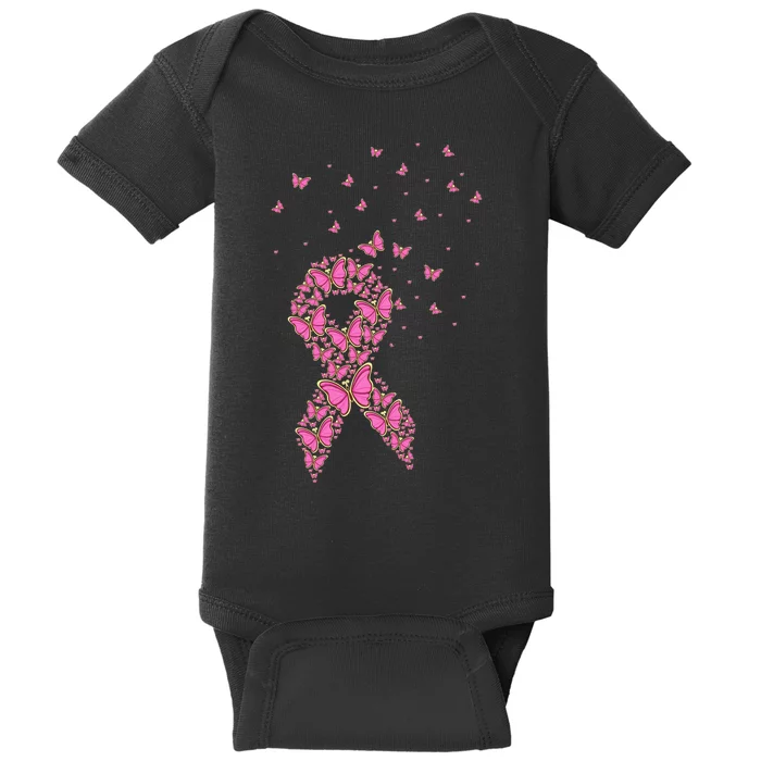 Breast Cancer Awareness Pink Butterfly Ribbon Baby Bodysuit