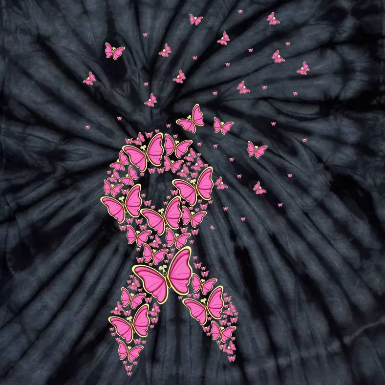 Breast Cancer Awareness Pink Butterfly Ribbon Tie-Dye T-Shirt