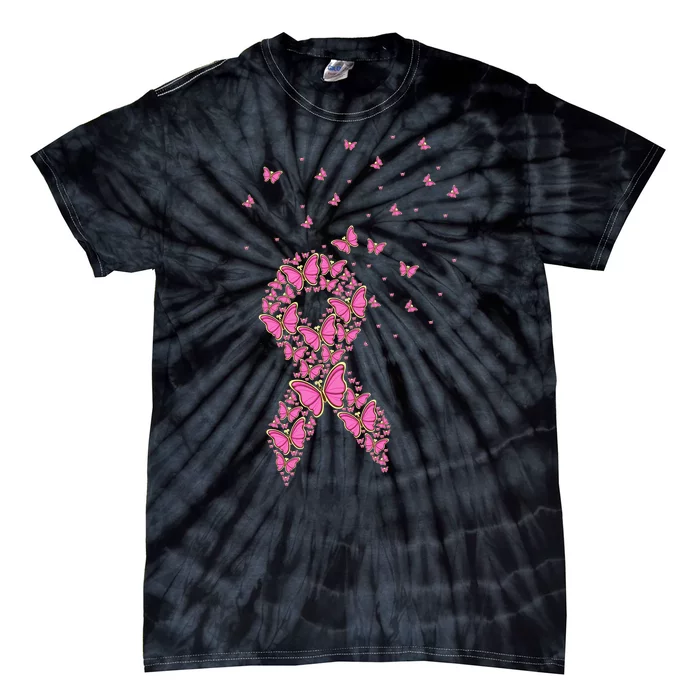 Breast Cancer Awareness Pink Butterfly Ribbon Tie-Dye T-Shirt