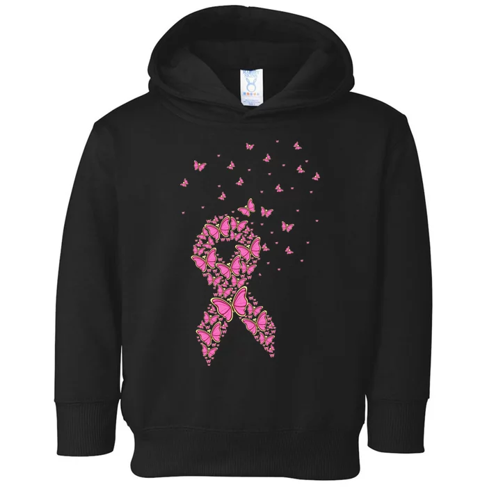 Breast Cancer Awareness Pink Butterfly Ribbon Toddler Hoodie