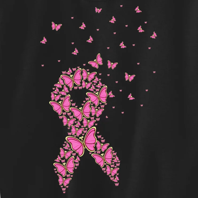 Breast Cancer Awareness Pink Butterfly Ribbon Kids Sweatshirt