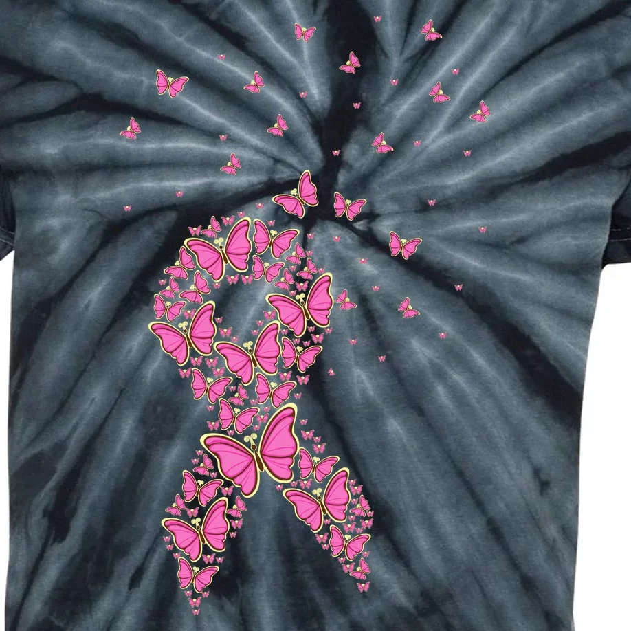 Breast Cancer Awareness Pink Butterfly Ribbon Kids Tie-Dye T-Shirt