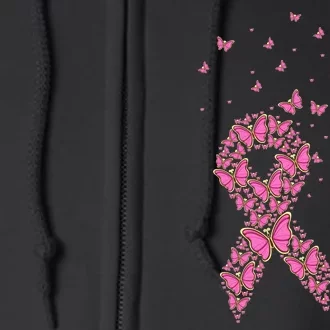 Breast Cancer Awareness Pink Butterfly Ribbon Full Zip Hoodie