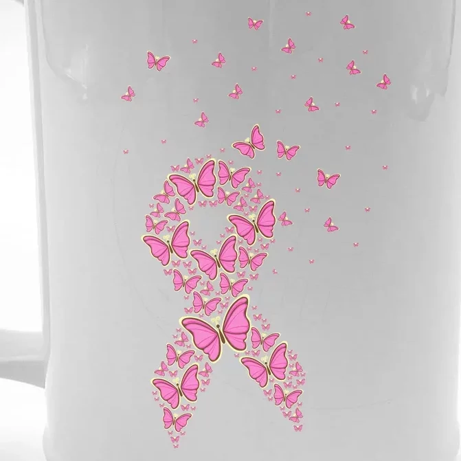 Breast Cancer Awareness Pink Butterfly Ribbon Front & Back Beer Stein