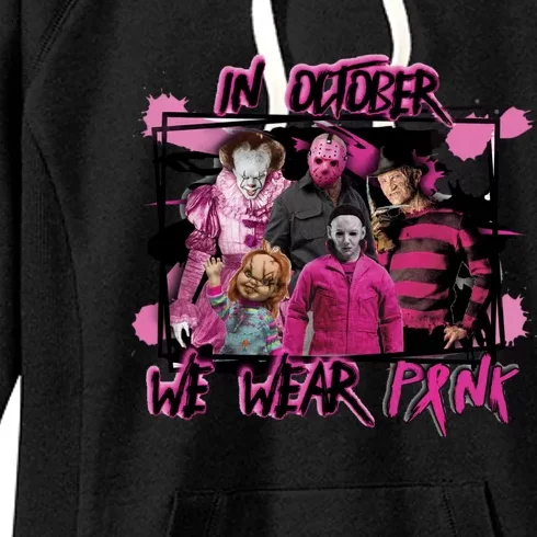 Breast Cancer Awareness Horror Movie Characters Halloween Women's Fleece Hoodie