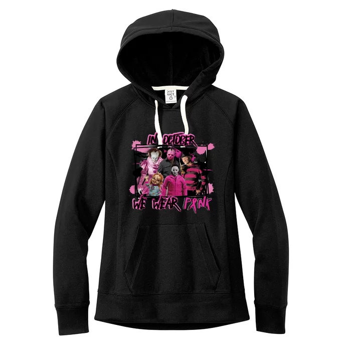 Breast Cancer Awareness Horror Movie Characters Halloween Women's Fleece Hoodie