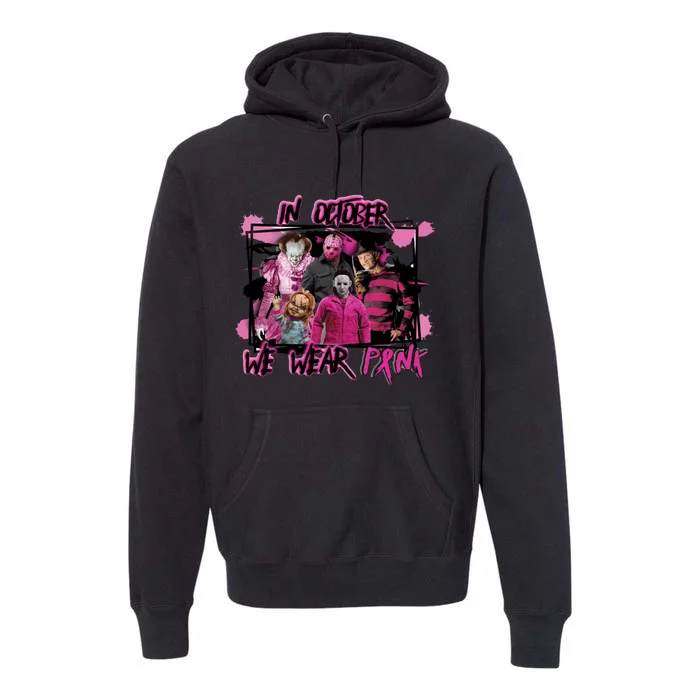 Breast Cancer Awareness Horror Movie Characters Halloween Premium Hoodie