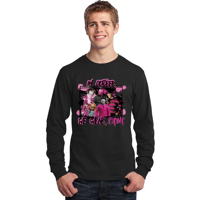 Breast Cancer Awareness Horror Movie Characters Halloween Tall Long Sleeve T-Shirt