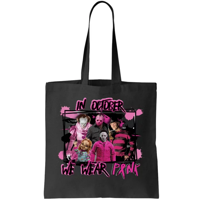 Breast Cancer Awareness Horror Movie Characters Halloween Tote Bag