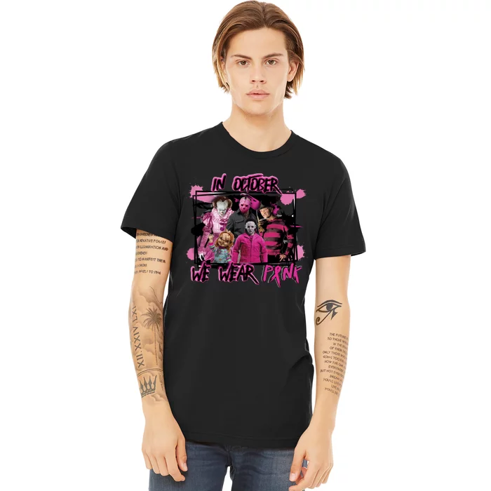 Breast Cancer Awareness Horror Movie Characters Halloween Premium T-Shirt