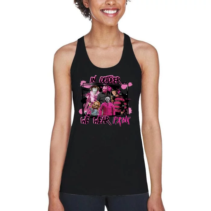 Breast Cancer Awareness Horror Movie Characters Halloween Women's Racerback Tank