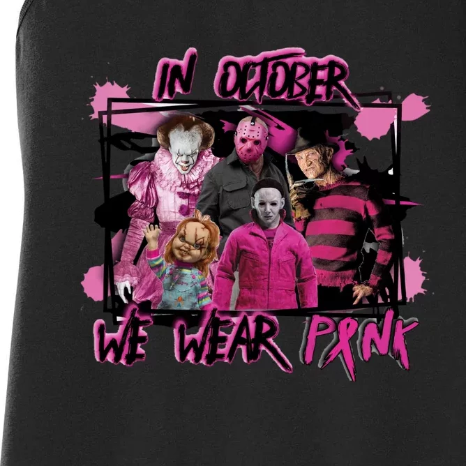 Breast Cancer Awareness Horror Movie Characters Halloween Women's Racerback Tank