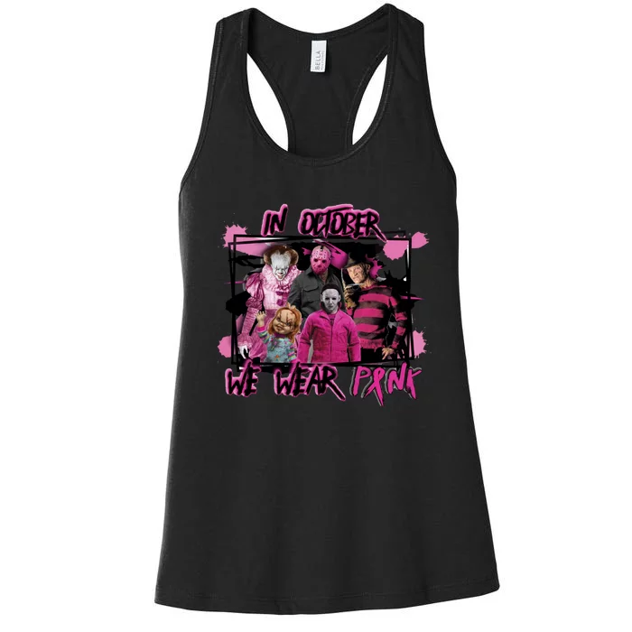 Breast Cancer Awareness Horror Movie Characters Halloween Women's Racerback Tank