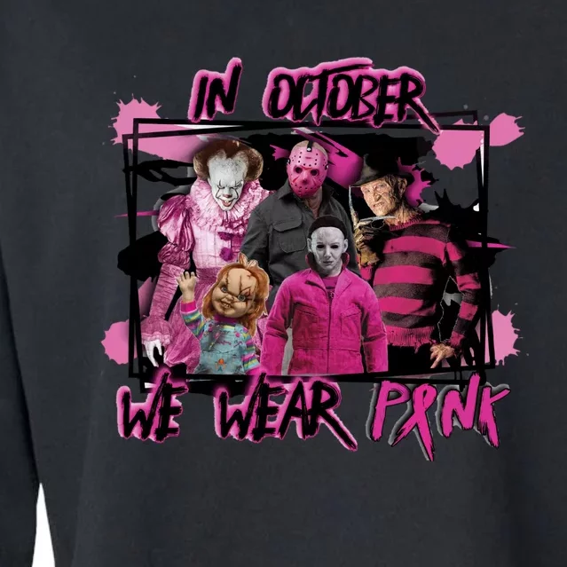 Breast Cancer Awareness Horror Movie Characters Halloween Cropped Pullover Crew