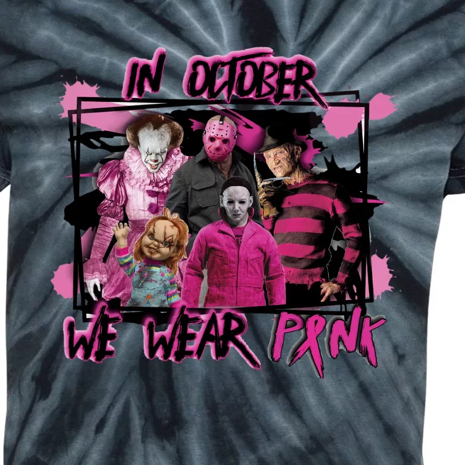 Breast Cancer Awareness Horror Movie Characters Halloween Kids Tie-Dye T-Shirt