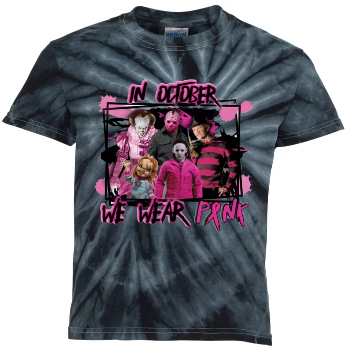 Breast Cancer Awareness Horror Movie Characters Halloween Kids Tie-Dye T-Shirt